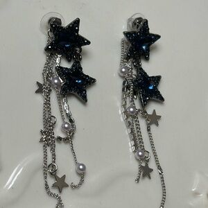Star Dangle Earrings with Blue Accents